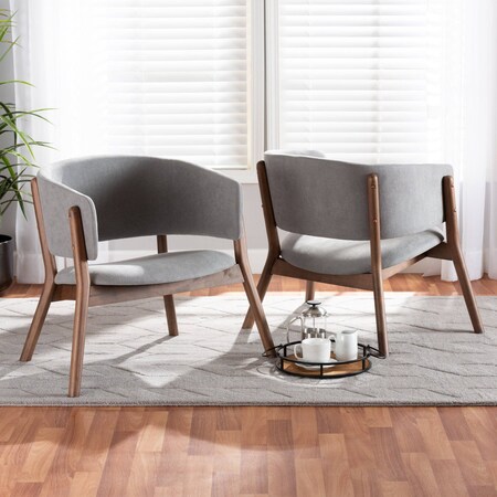 Baxton Studio Baron Mid-Century Modern Light Grey Fabric Upholstered 2-Piece Wood Living Room Accent Chair Set, PR Set of 2 188-11675-ZORO